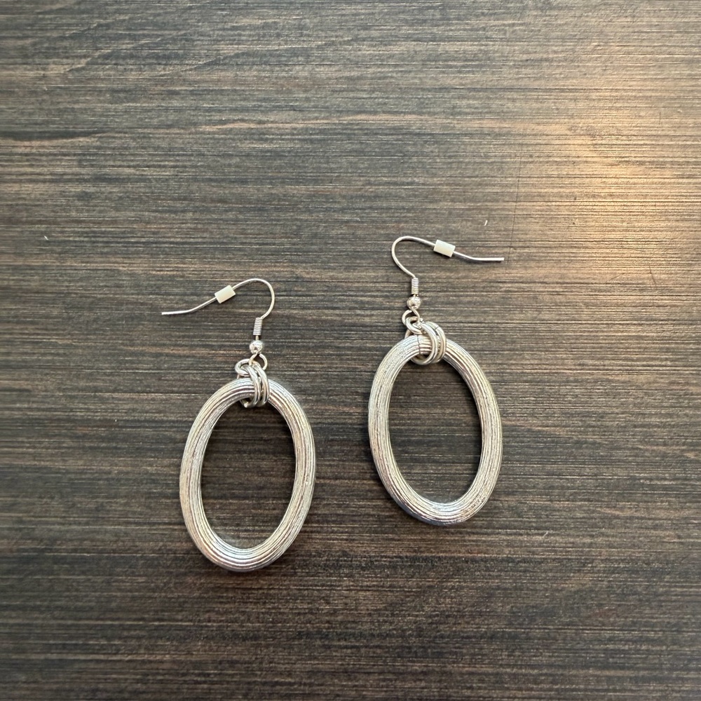 Silver Oval Drop Earrings - Women Jewelry